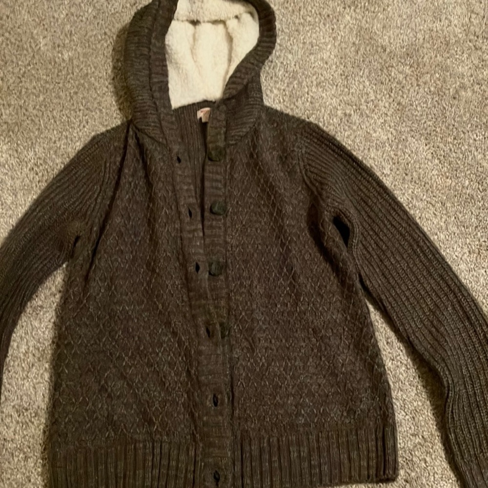 Cardigan with fleece hood